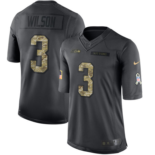 Nike Seahawks #3 Russell Wilson Black Men's Stitched NFL Limited 2016 Salute to Service Jersey
